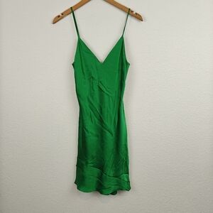 L'AGENCE Silk Slip V-Neck Mini Green Dress Size 0 Women's